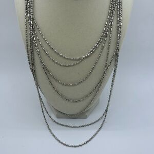 Silver Beaded Multi Strand Layered Long Necklace
